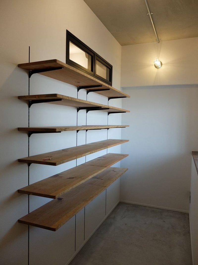 Wooden shelves