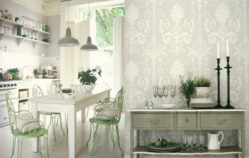 Kitchen interior with wallpaper