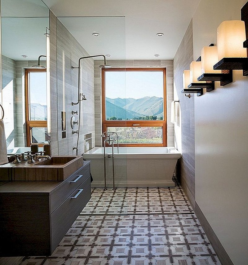 Bathroom design with a window in a private house