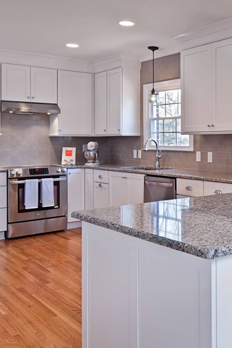 The gray color of the kitchen