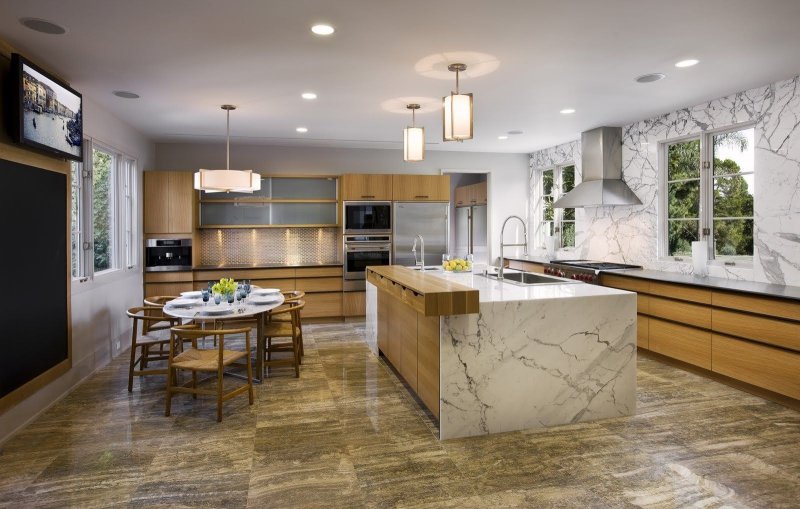 Kitchen design with marble floor