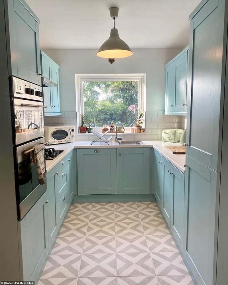 Blue kitchen in the interior