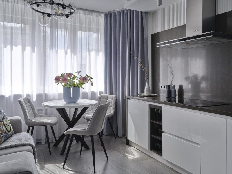 Curtains for the kitchen in modern style are long