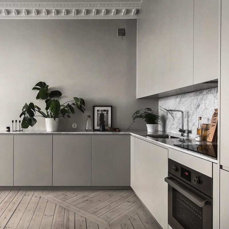 Gray kitchen in the interior