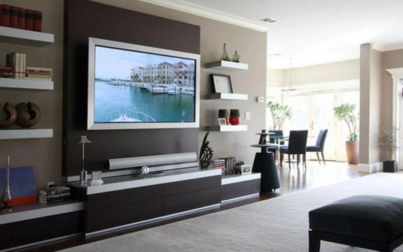 Shelves over the TV in the living room