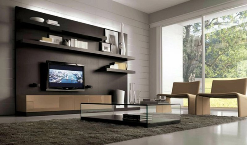 Wall in the living room in a modern style