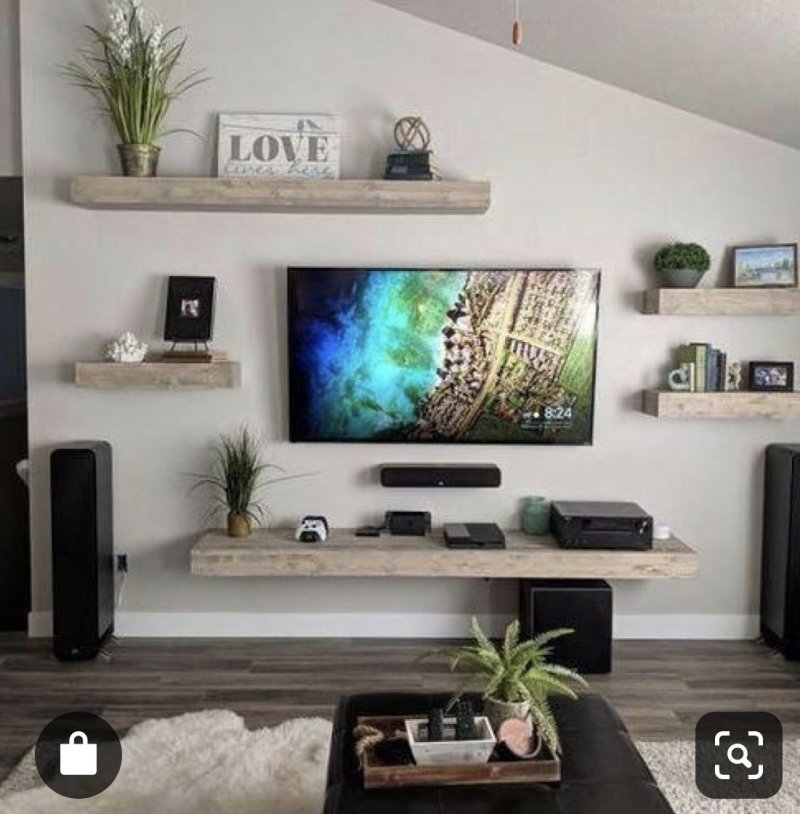 Shelves over the TV in the living room