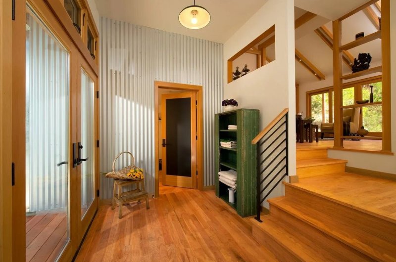 The hallway in a wooden house design