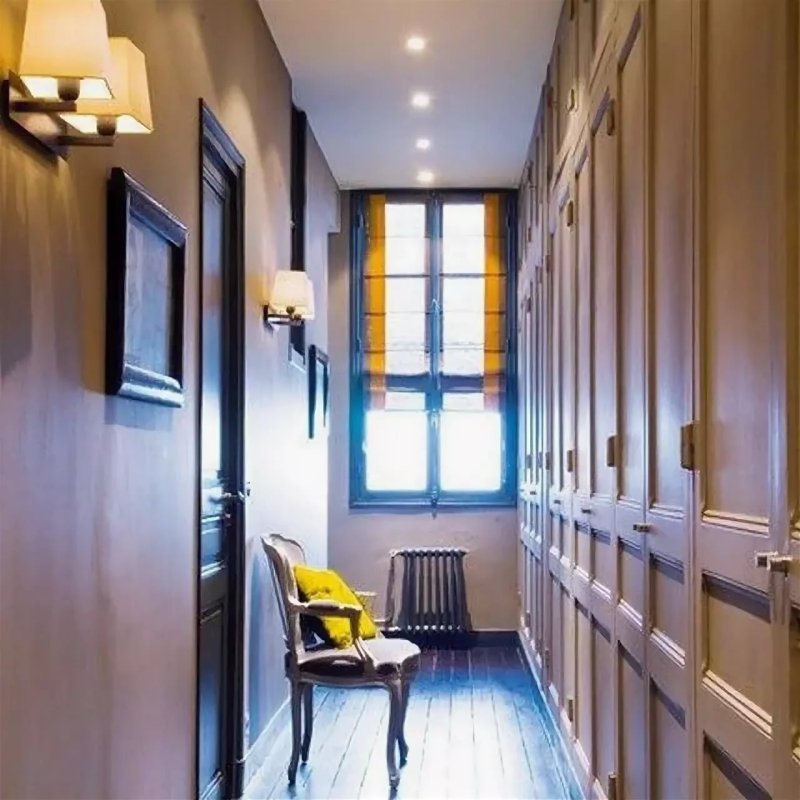 The interior of a narrow hallway