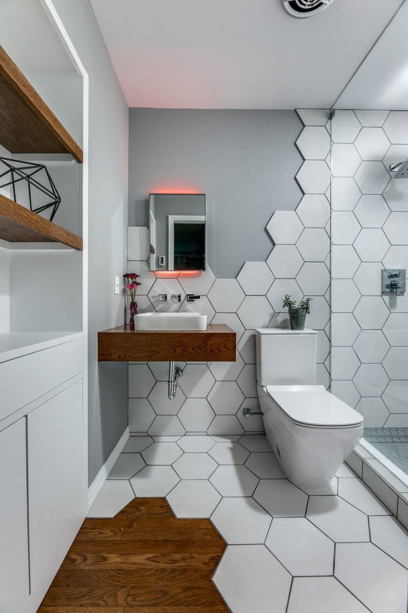 Tile honeycomb in the bathroom design