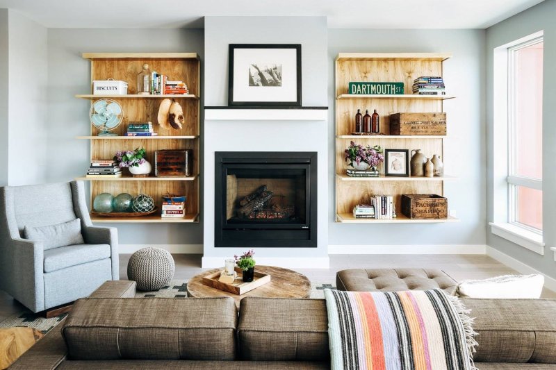 Shelves in the interior of the living room