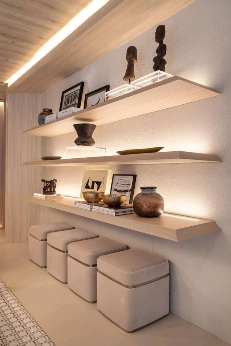 Shelves in the interior of the living room