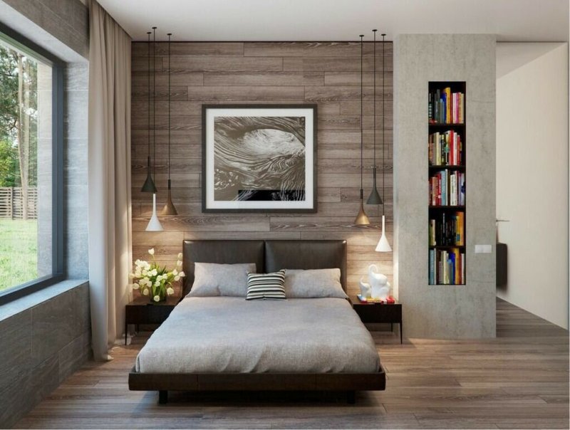 Bedroom design with laminate on the wall