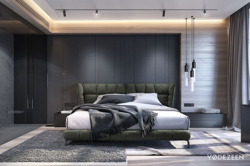 Double -haired bed in the contemporary style