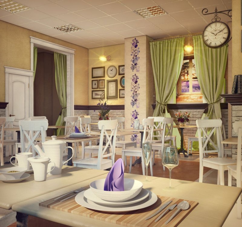 Interior of a cafe in the style of Provence