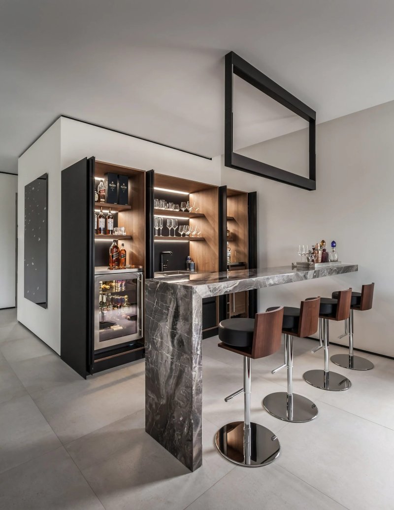 Kitchen living room with bar standing design