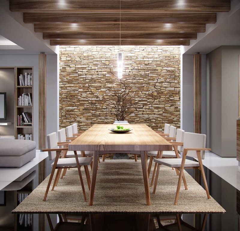 Stone in the interior of the kitchen