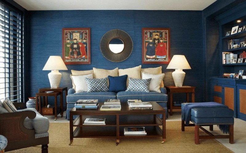 Dark blue walls in the interior