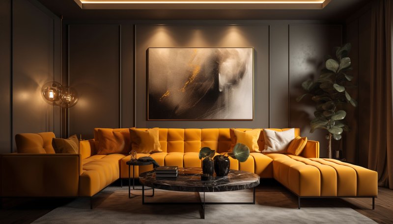 Interior with a mustard sofa