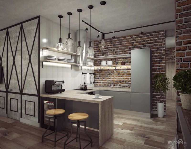 Kitchen living room in loft style