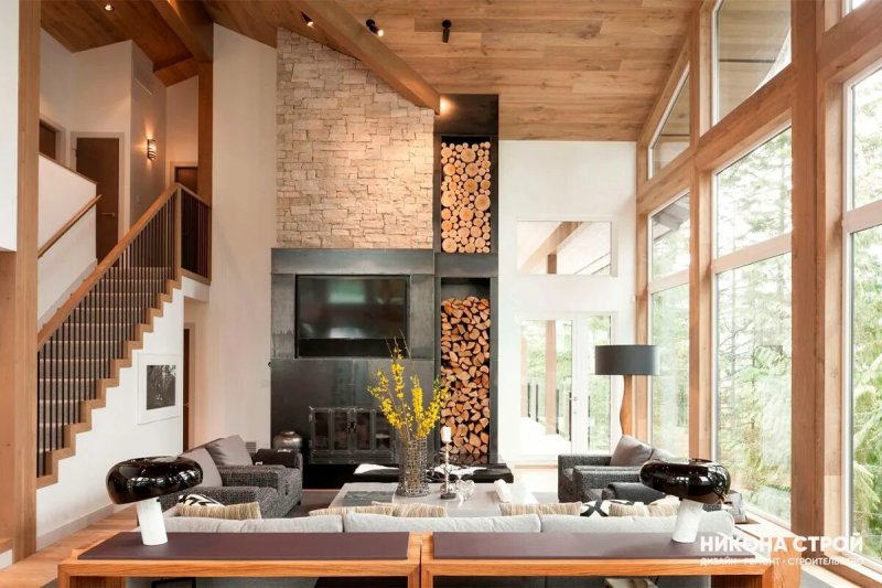 Fireplace in the interior of a country house