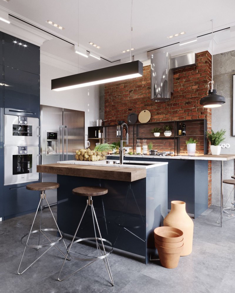 Kitchen in the style of loft 14m2