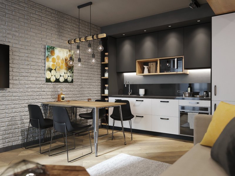 Kitchen living room in loft style