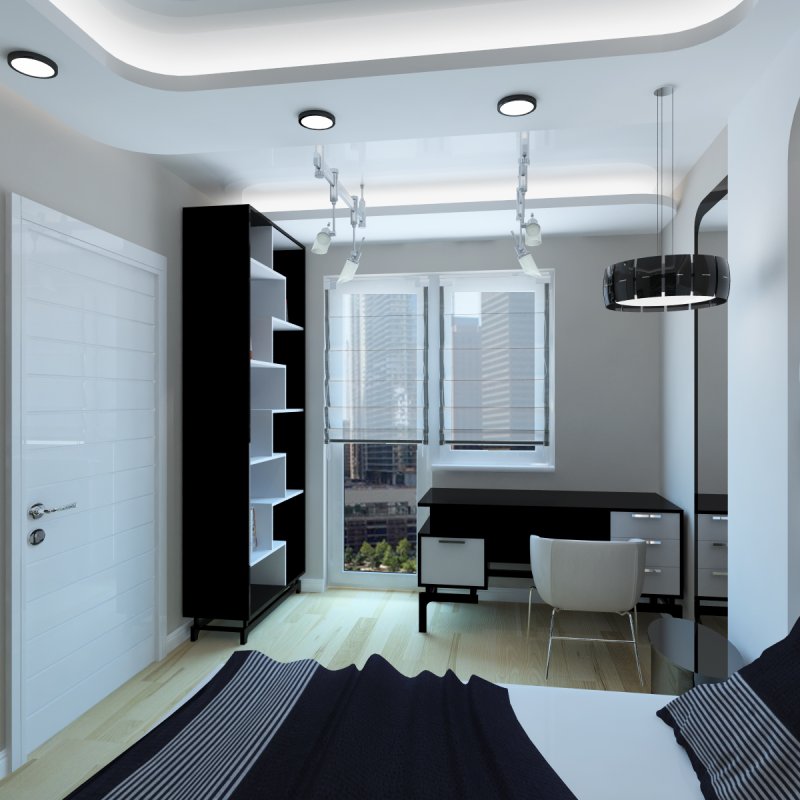 The interior of the bedroom in the style of high tech