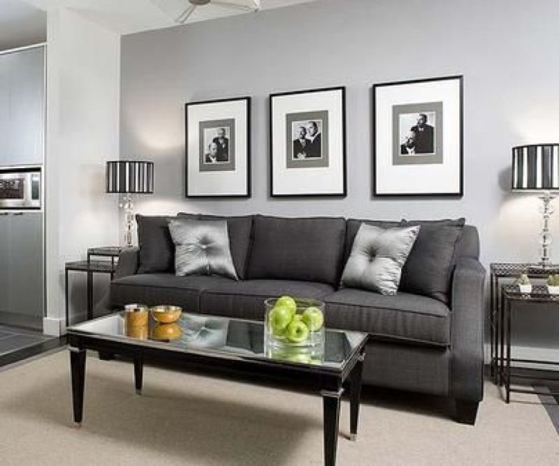 Dark gray sofa in the interior