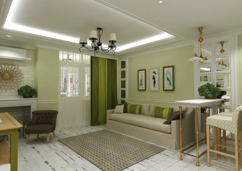 Living room in olive tones