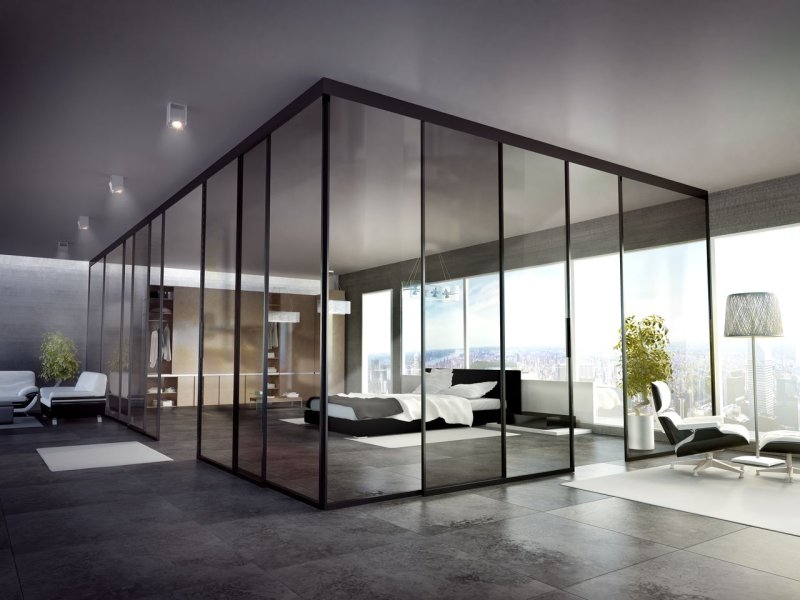 Whole -glass partitions of the loft