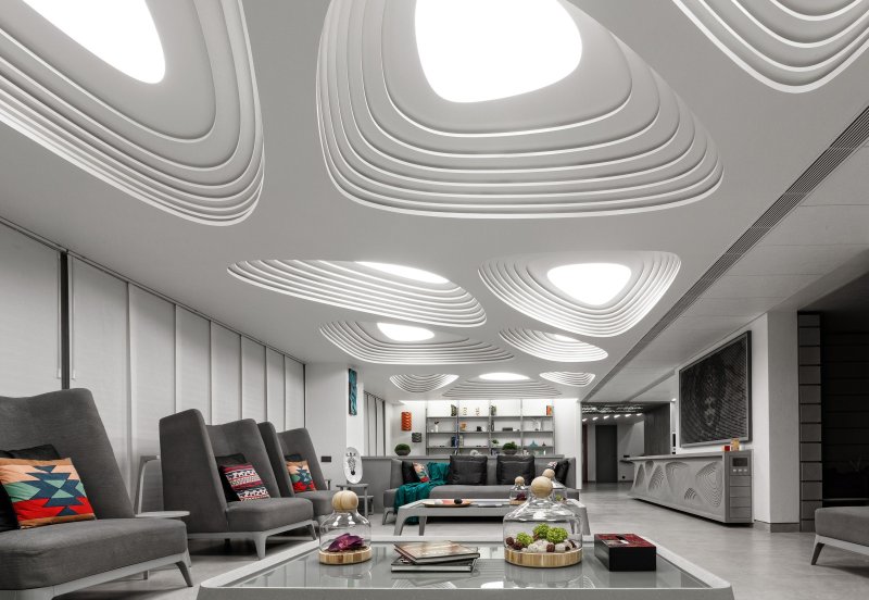 Ceiling design with light lines