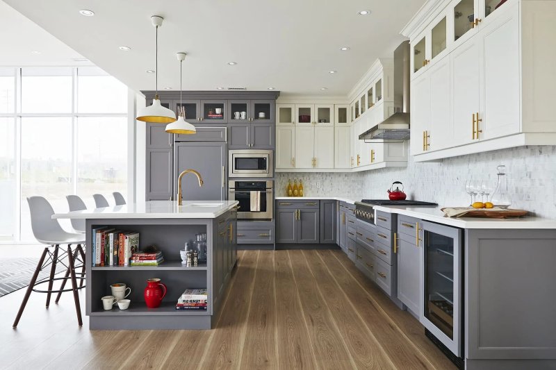 Gray kitchen in the interior