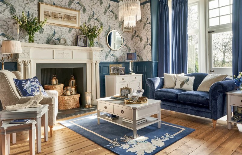 Living room in blue tones