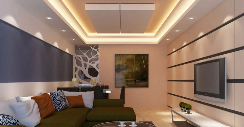 Gypsum plasterboard ceilings for the living room