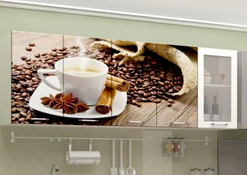 Kitchen with photo printing of coffee