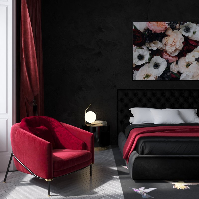 Black red bedroom