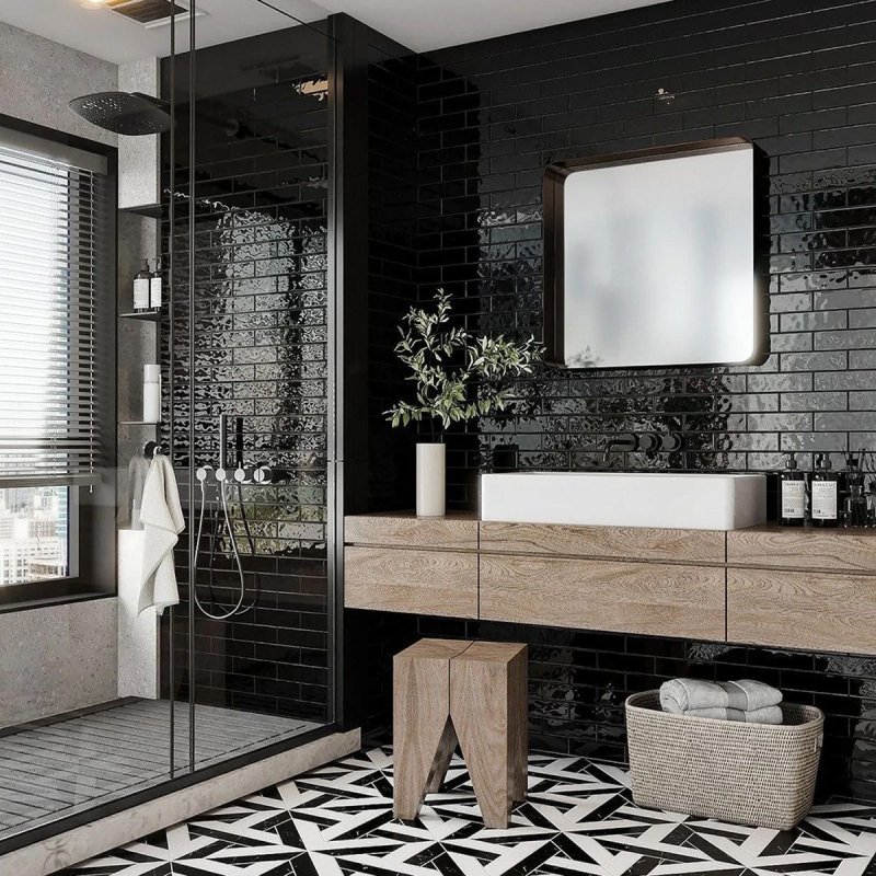 Black white tile in the bathroom