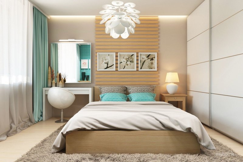 Beige turquoise bedroom