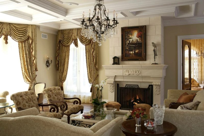 The interior of the living room in the classic style