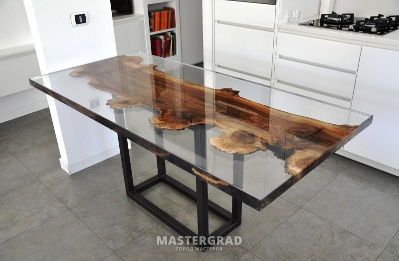 Slab table with epoxy resin