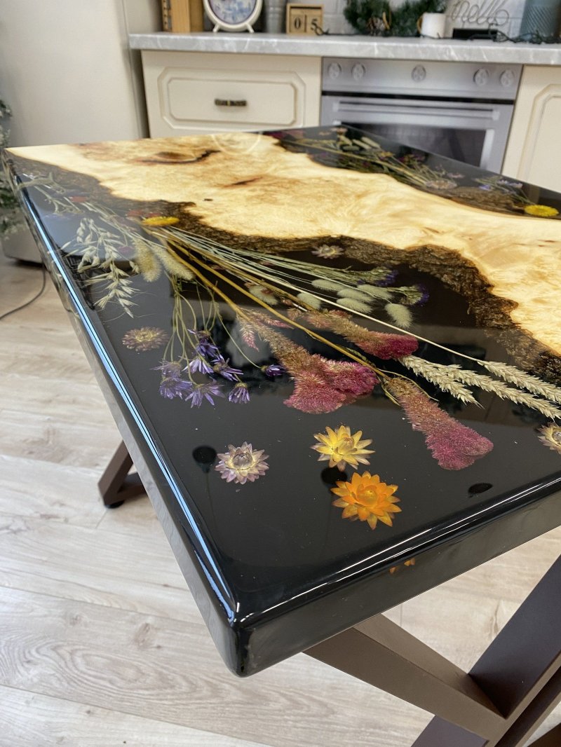 Slab table with epoxy resin