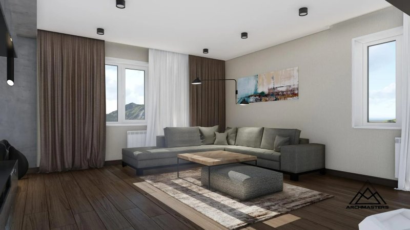 Living room with a gray sofa