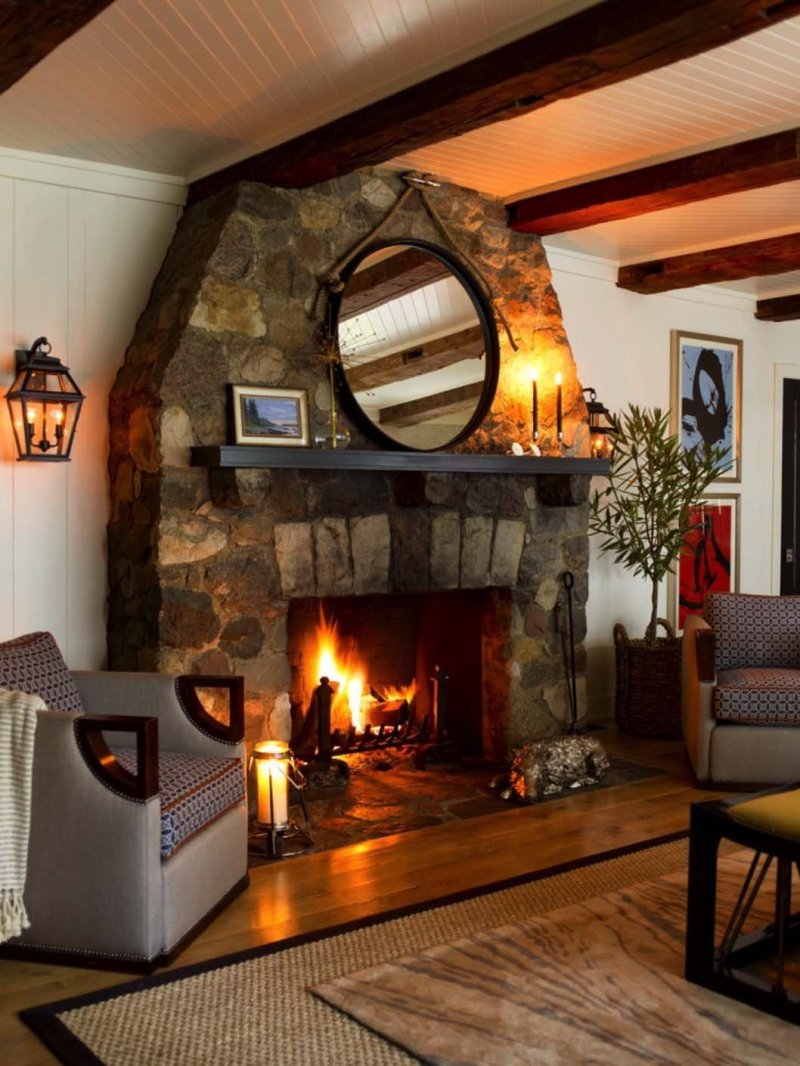 Fireplace in the interior of a country house