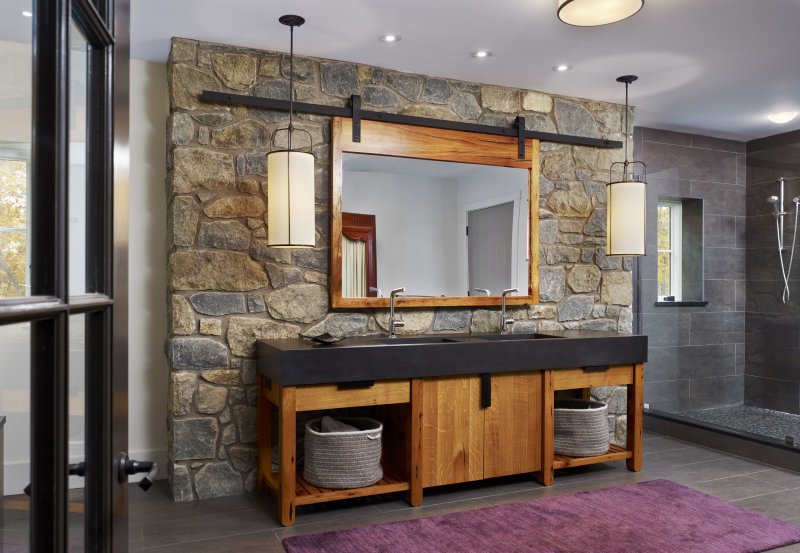 Wooden mirror in the bathroom