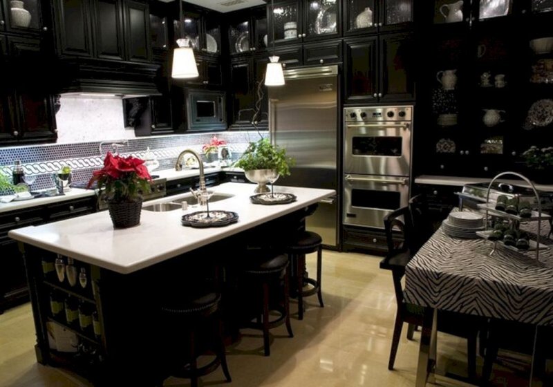 Black kitchen in the interior