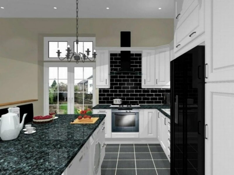 Black white tiles in the kitchen