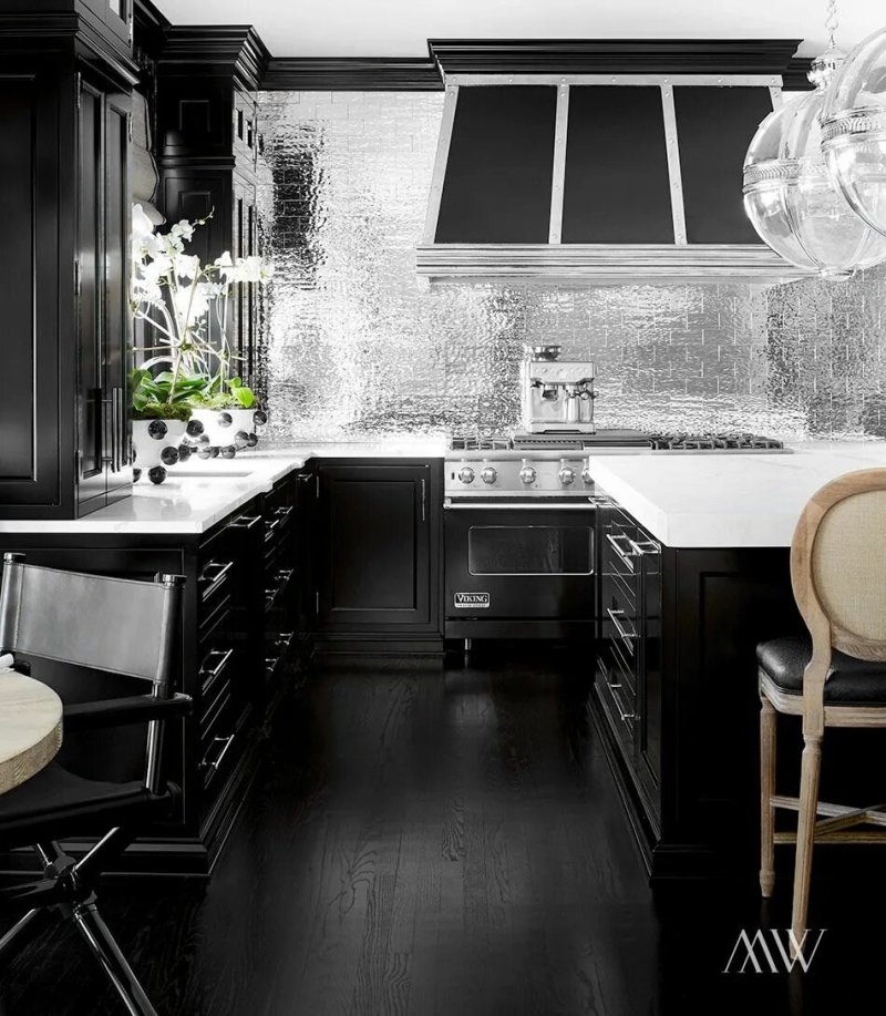 Black white kitchens in the interior