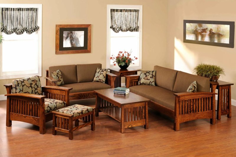 Living room interior with wooden furniture