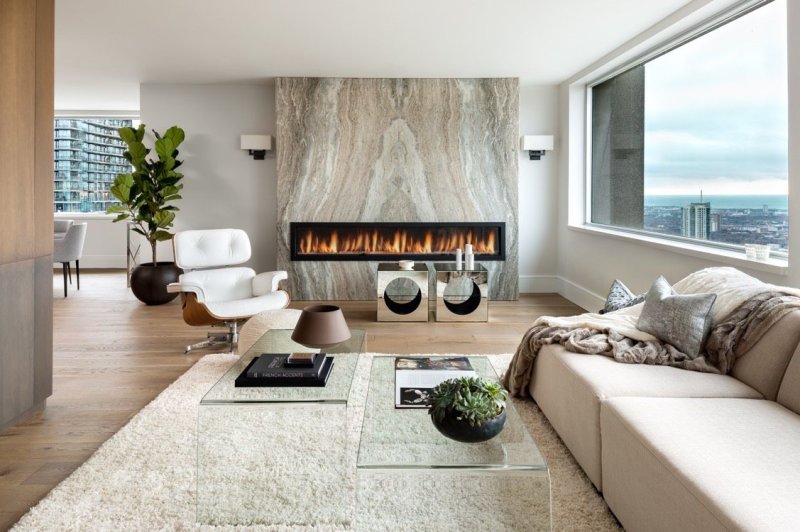 Fireplace in the interior of the living room in a modern style